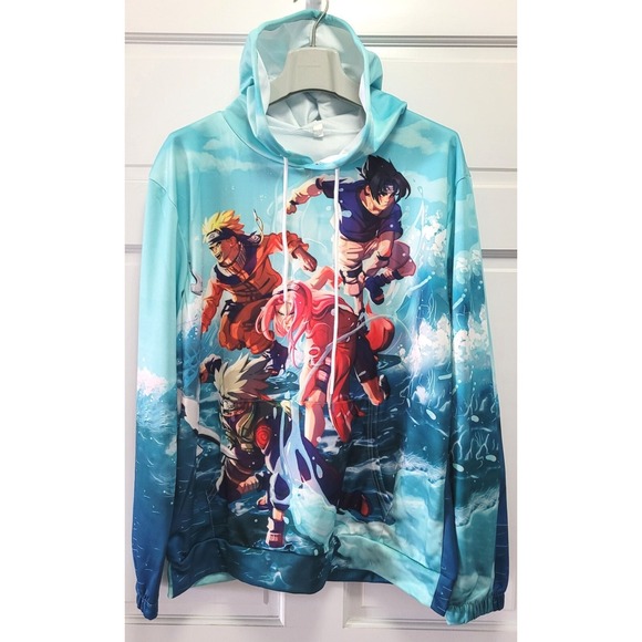 The Unbranded Brand Other - Men's Anime Naruto Sweatshirt Hoodie w/ Kangaroo Pockets - Aqua - Large
